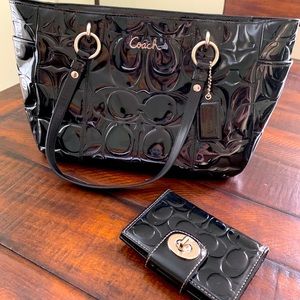 Black Patent Leather Coach Bag & Matching Wallet